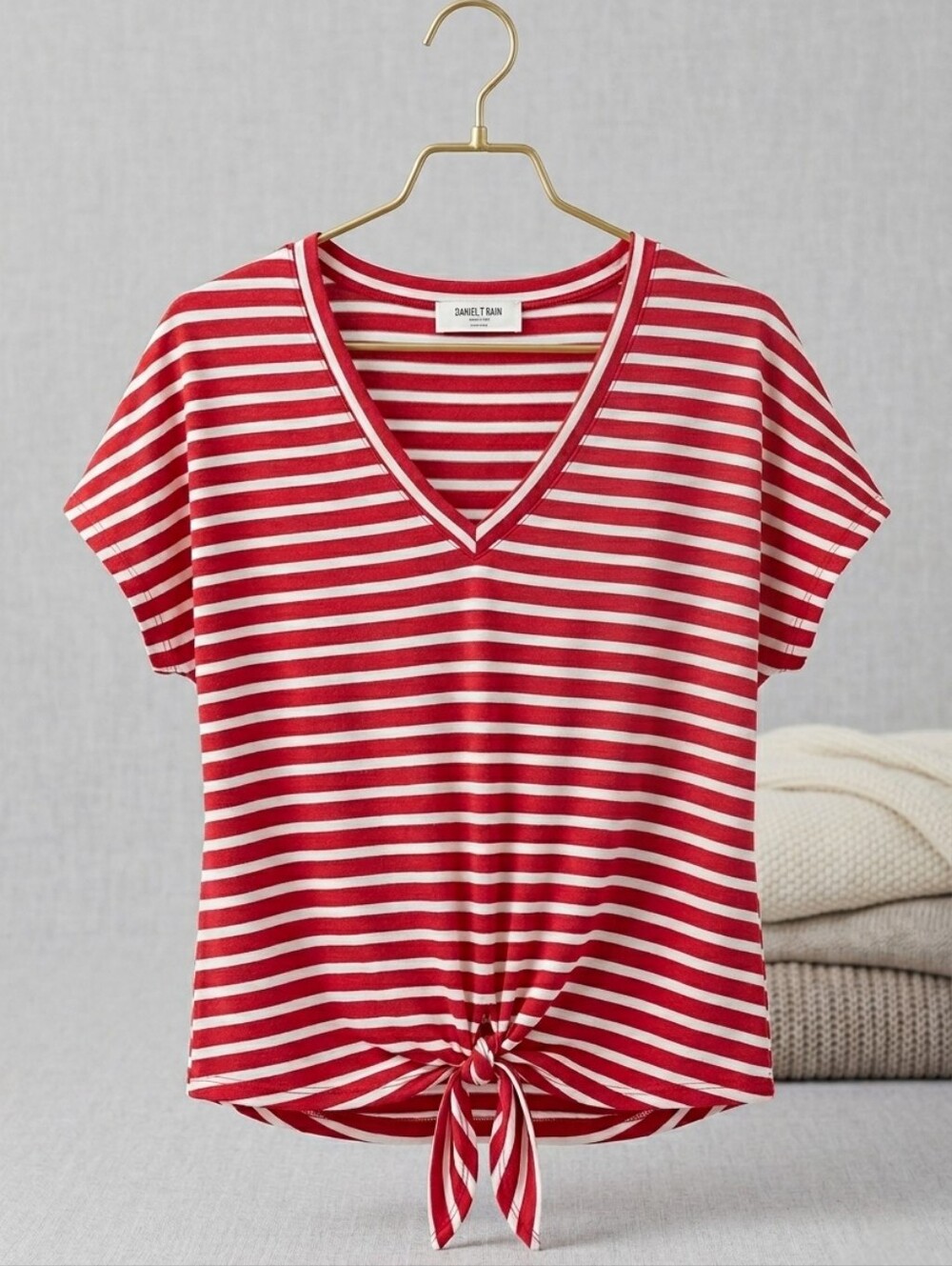 Double Zero Red & White Striped Top Large
